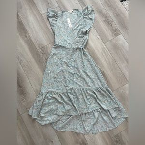 Light blue/Mint floral wrap dress. Size small